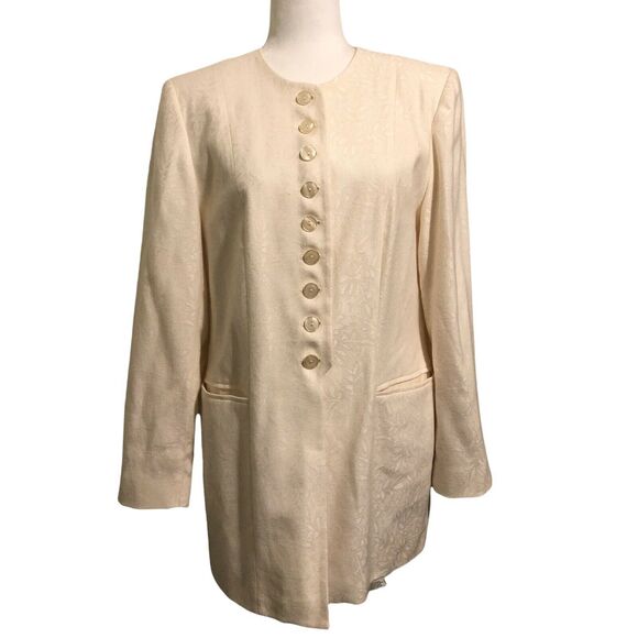 Pendleton Womens Ivory Floral Wool Blend Blazer Jacket Mother Of The Bride Sz 10 - Picture 1 of 5